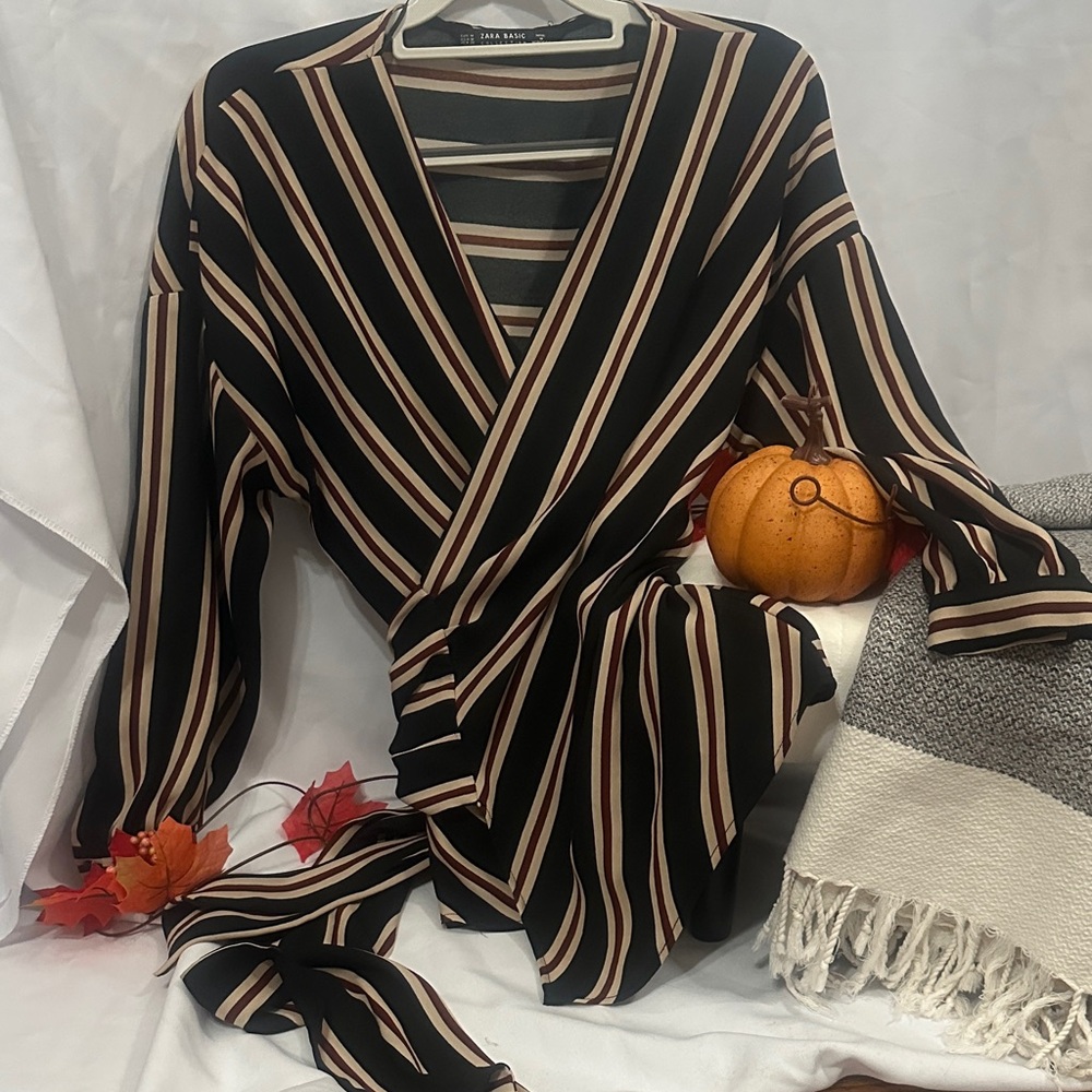 Zara Black and Tan Striped Dress